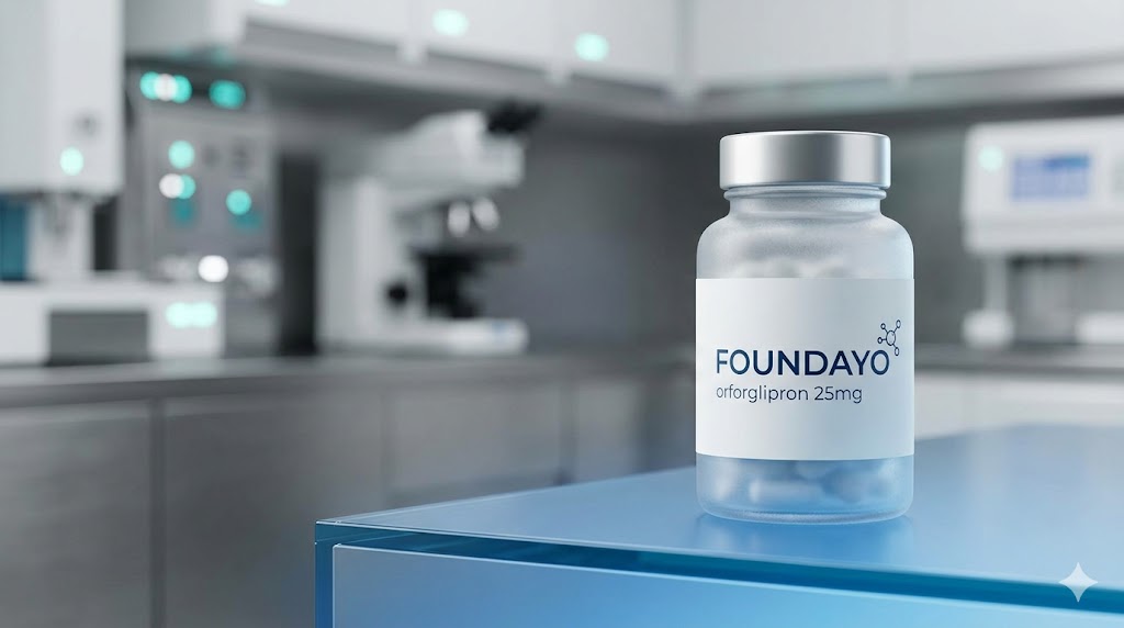 Foundayo FDA approval 2026 pill bottle in lab